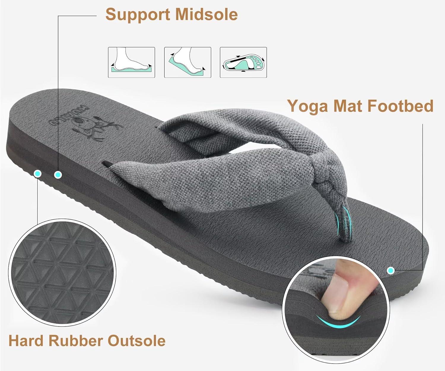 imageKuaiLu Flip Flops for Women with Arch Support Yoga Mat Comfortable Summer Beach Walking Thong Cushion Sandals Slip On Indoor OutdoorGrey