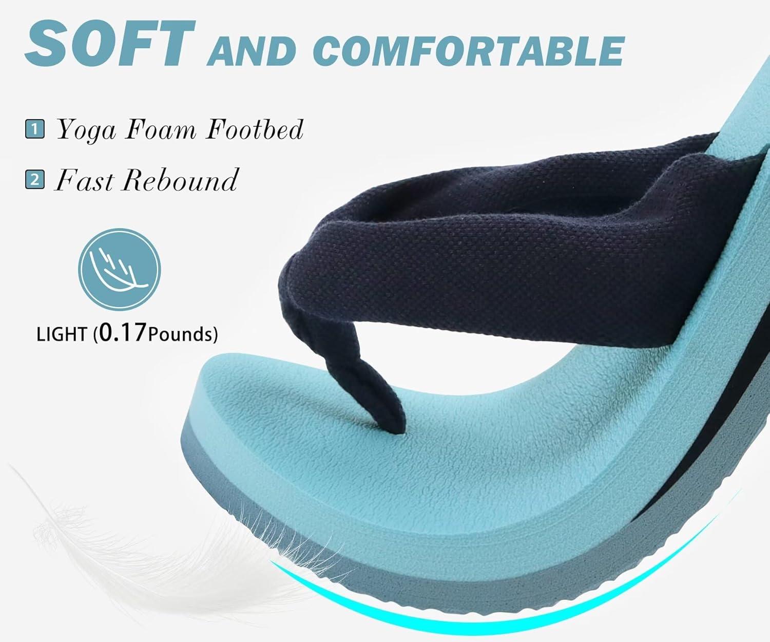 imageKuaiLu Flip Flops for Women with Arch Support Yoga Mat Comfortable Summer Beach Walking Thong Cushion Sandals Slip On Indoor OutdoorLight Blue
