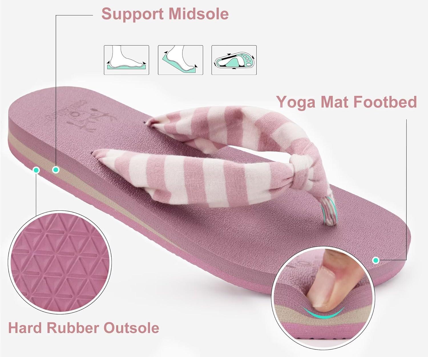 imageKuaiLu Flip Flops for Women with Arch Support Yoga Mat Comfortable Summer Beach Walking Thong Cushion Sandals Slip On Indoor OutdoorPink White