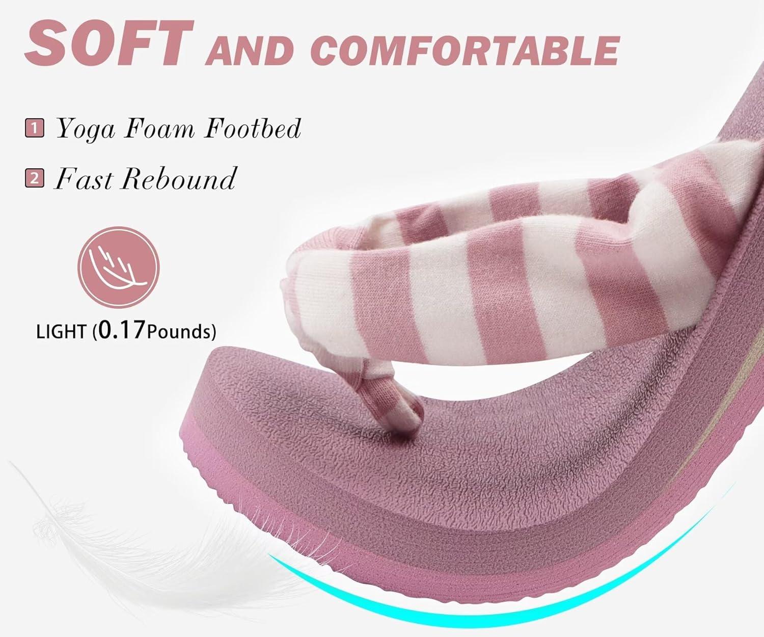 imageKuaiLu Flip Flops for Women with Arch Support Yoga Mat Comfortable Summer Beach Walking Thong Cushion Sandals Slip On Indoor OutdoorPink White