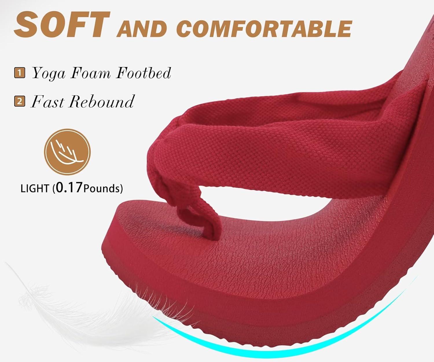 imageKuaiLu Flip Flops for Women with Arch Support Yoga Mat Comfortable Summer Beach Walking Thong Cushion Sandals Slip On Indoor OutdoorRed