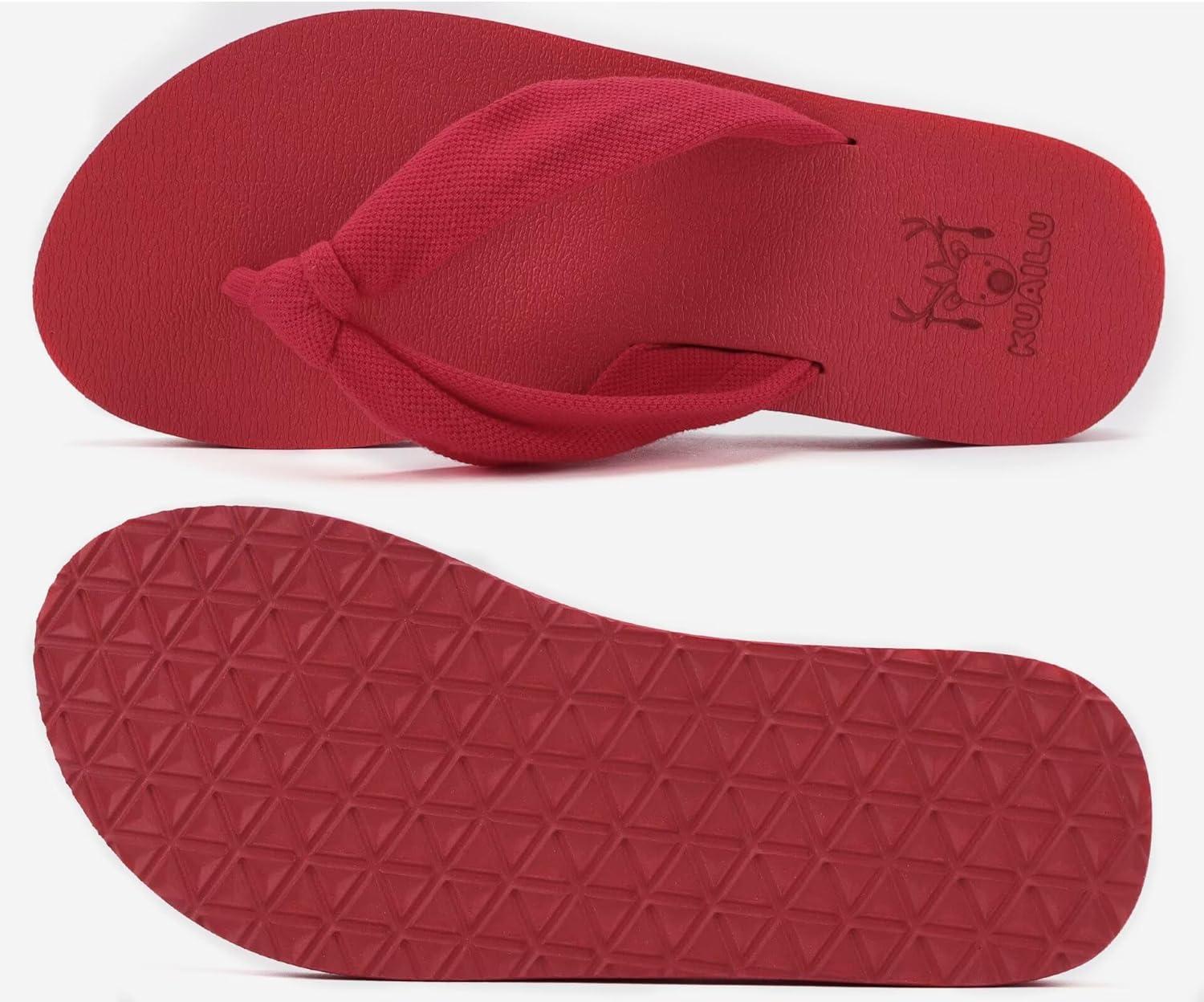 imageKuaiLu Flip Flops for Women with Arch Support Yoga Mat Comfortable Summer Beach Walking Thong Cushion Sandals Slip On Indoor OutdoorRed