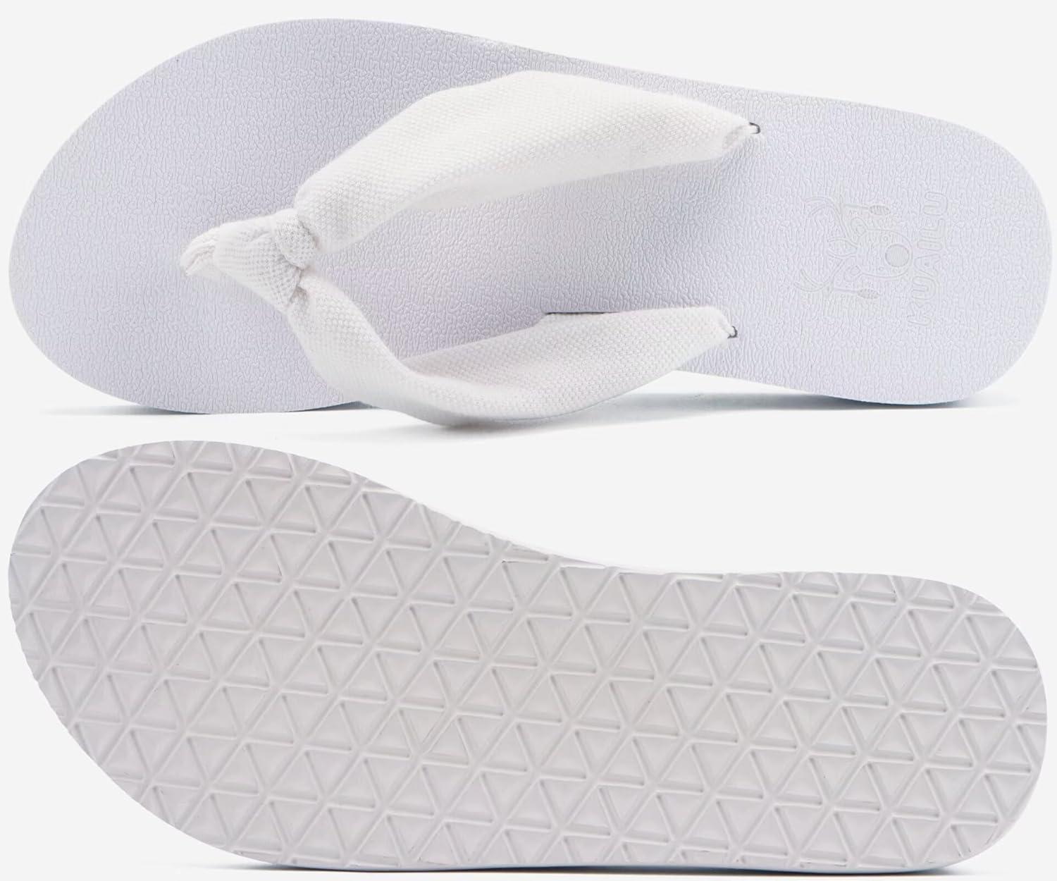 imageKuaiLu Flip Flops for Women with Arch Support Yoga Mat Comfortable Summer Beach Walking Thong Cushion Sandals Slip On Indoor OutdoorWhite