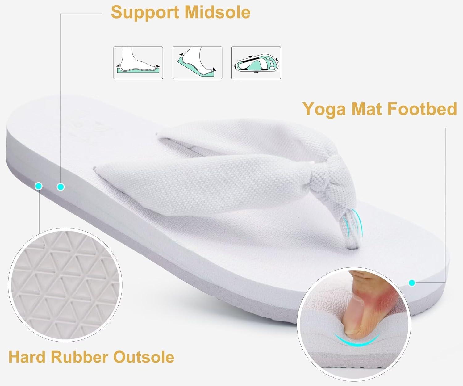 imageKuaiLu Flip Flops for Women with Arch Support Yoga Mat Comfortable Summer Beach Walking Thong Cushion Sandals Slip On Indoor OutdoorWhite