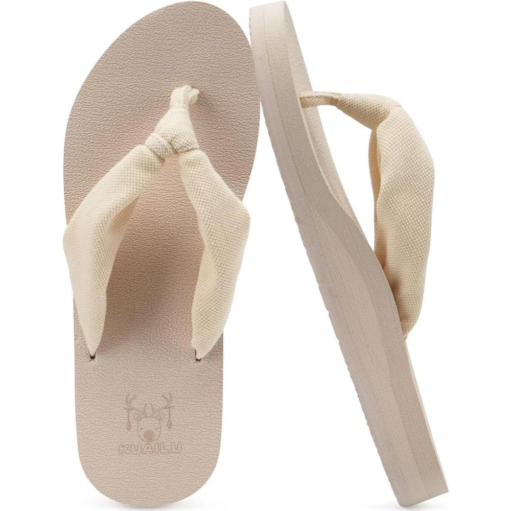 imageKuaiLu Flip Flops for Women with Arch Support Yoga Mat Comfortable Summer Beach Walking Thong Cushion Sandals Slip On Indoor OutdoorBeige