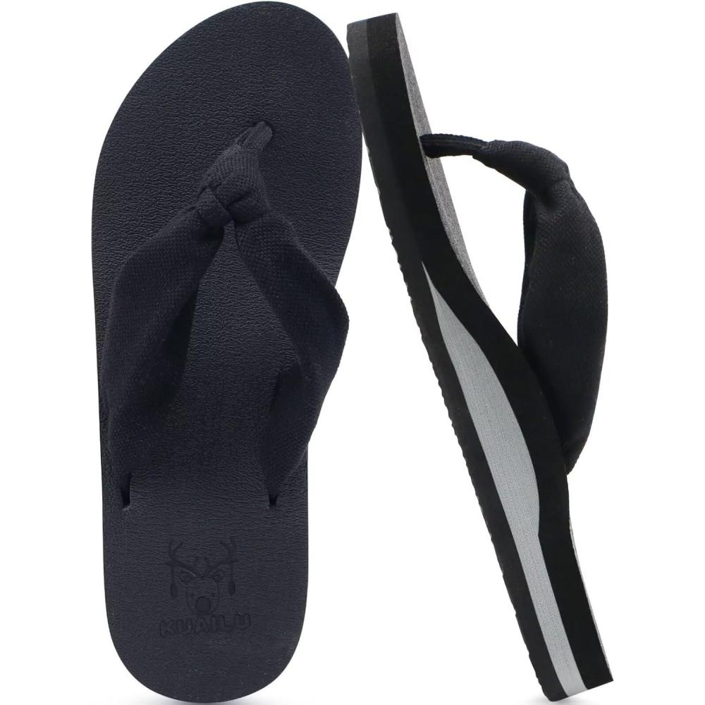 imageKuaiLu Flip Flops for Women with Arch Support Yoga Mat Comfortable Summer Beach Walking Thong Cushion Sandals Slip On Indoor OutdoorBlack