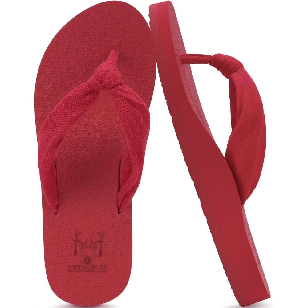 imageKuaiLu Flip Flops for Women with Arch Support Yoga Mat Comfortable Summer Beach Walking Thong Cushion Sandals Slip On Indoor OutdoorRed