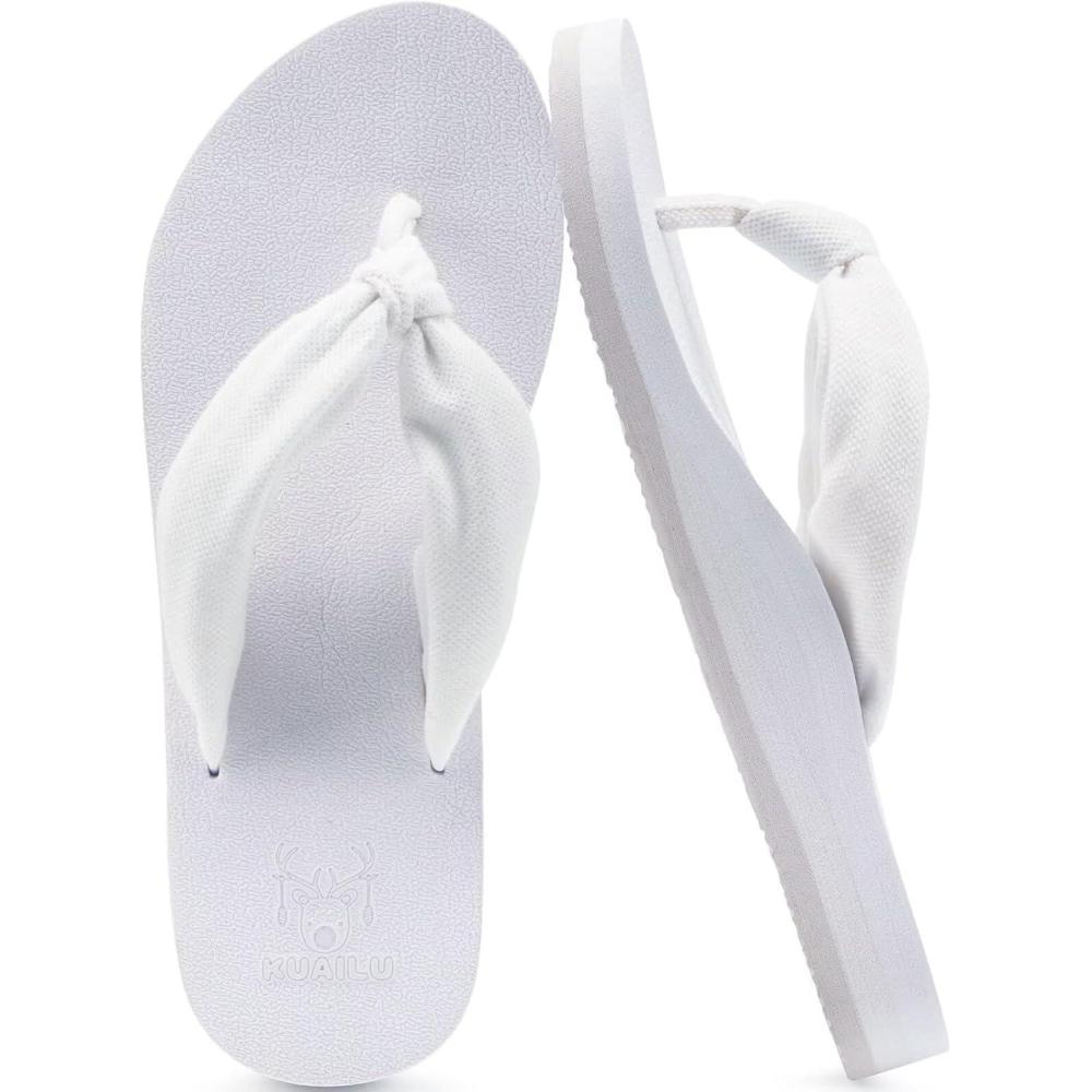 imageKuaiLu Flip Flops for Women with Arch Support Yoga Mat Comfortable Summer Beach Walking Thong Cushion Sandals Slip On Indoor OutdoorWhite