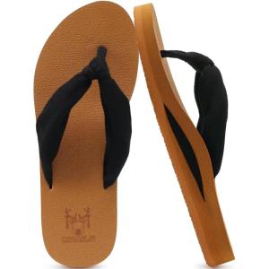 imageKuaiLu Flip Flops for Women with Arch Support Yoga Mat Comfortable Summer Beach Walking Thong Cushion Sandals Slip On Indoor OutdoorBlack Tan
