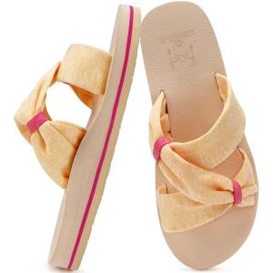 imageKuaiLu Womens Dressy Bow Sandals Arch Support Yoga Foam Cushion Comfortable Walking Slides Open Toe Summer Beach Indoor Outdoor SlippersBeige