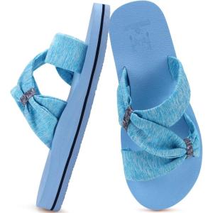 imageKuaiLu Womens Dressy Bow Sandals Arch Support Yoga Foam Cushion Comfortable Walking Slides Open Toe Summer Beach Indoor Outdoor SlippersBlue