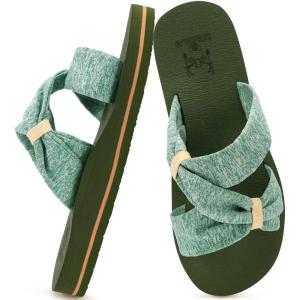 imageKuaiLu Womens Dressy Bow Sandals Arch Support Yoga Foam Cushion Comfortable Walking Slides Open Toe Summer Beach Indoor Outdoor SlippersGreen