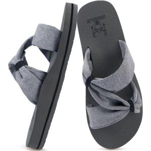 imageKuaiLu Womens Dressy Bow Sandals Arch Support Yoga Foam Cushion Comfortable Walking Slides Open Toe Summer Beach Indoor Outdoor SlippersGrey