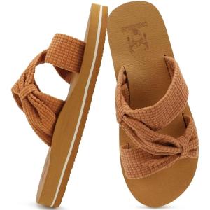 imageKuaiLu Womens Dressy Bow Sandals Arch Support Yoga Foam Cushion Comfortable Walking Slides Open Toe Summer Beach Indoor Outdoor SlippersKhaki