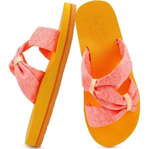 imageKuaiLu Womens Dressy Bow Sandals Arch Support Yoga Foam Cushion Comfortable Walking Slides Open Toe Summer Beach Indoor Outdoor SlippersOrange