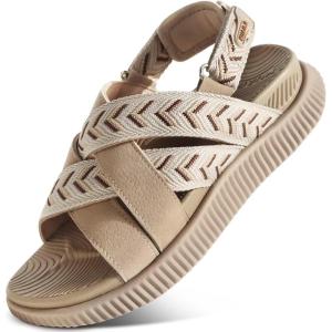 image:imageKuaiLu Womens Orthopedic Walking Sandals Comfortable Plantar Fasciitis Arch Support Sport Recovery Outdoor Casual Sandles Thick Memory Foam Cushion Cross Strap Adjustable SlidesBeige