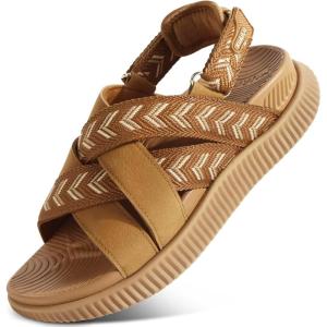 image:imageKuaiLu Womens Orthopedic Walking Sandals Comfortable Plantar Fasciitis Arch Support Sport Recovery Outdoor Casual Sandles Thick Memory Foam Cushion Cross Strap Adjustable SlidesKhaki