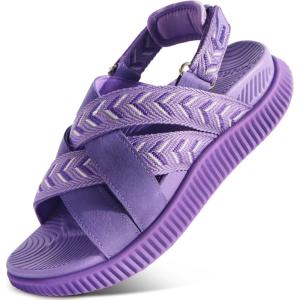 image:imageKuaiLu Womens Orthopedic Walking Sandals Comfortable Plantar Fasciitis Arch Support Sport Recovery Outdoor Casual Sandles Thick Memory Foam Cushion Cross Strap Adjustable SlidesPurple