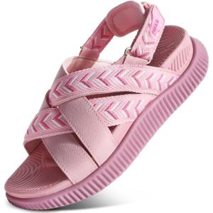 image:imageKuaiLu Womens Orthopedic Walking Sandals Comfortable Plantar Fasciitis Arch Support Sport Recovery Outdoor Casual Sandles Thick Memory Foam Cushion Cross Strap Adjustable SlidesPink