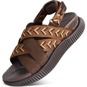 image:imageKuaiLu Womens Orthopedic Walking Sandals Comfortable Plantar Fasciitis Arch Support Sport Recovery Outdoor Casual Sandles Thick Memory Foam Cushion Cross Strap Adjustable SlidesBrown