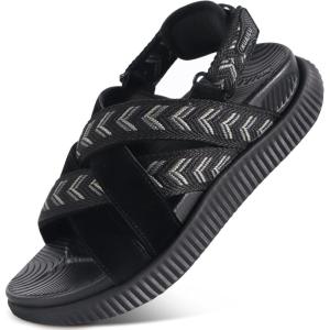 image:imageKuaiLu Womens Orthopedic Walking Sandals Comfortable Plantar Fasciitis Arch Support Sport Recovery Outdoor Casual Sandles Thick Memory Foam Cushion Cross Strap Adjustable SlidesBlack