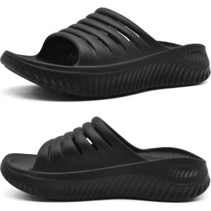 image:imageKuaiLu Womens Recovery Sandals With Comfortable Plantar Fasciitis SupportLadies Orthotic Open Toe Sport Slides Thick Cushion Reduces Stress on FeetJoints amp Back PostExerciseAll Black