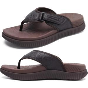 image:imageKuaiLu Mens Orthotic Flip Flops Mens Recovery Walking Sandals Adjustable Thick Athletic Cushion Sport Slides for Man Water Resistant amp Lightweight Soft Comfort Fit amp Arch SupportDark Brown