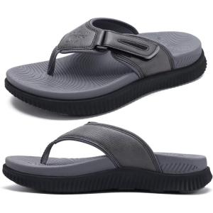 image:imageKuaiLu Mens Orthotic Flip Flops Mens Recovery Walking Sandals Adjustable Thick Athletic Cushion Sport Slides for Man Water Resistant amp Lightweight Soft Comfort Fit amp Arch SupportGrey