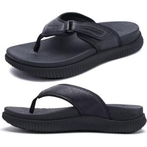 image:imageKuaiLu Mens Orthotic Flip Flops Mens Recovery Walking Sandals Adjustable Thick Athletic Cushion Sport Slides for Man Water Resistant amp Lightweight Soft Comfort Fit amp Arch SupportBlack