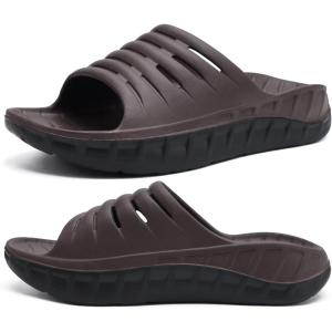 image:imageKuaiLu Mens Recovery Sandals Orthotic Arch Support Open Toe Sport Slides Thick Cushion Orthopedic Plantar Fasciitis Slip On Wide Width Summer Pool Beach WaterproofChestnut