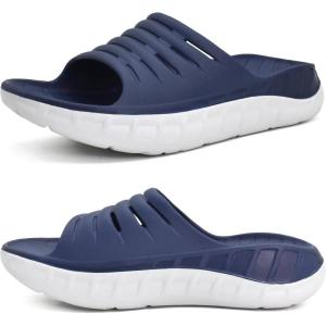 image:imageKuaiLu Mens Recovery Sandals Orthotic Arch Support Open Toe Sport Slides Thick Cushion Orthopedic Plantar Fasciitis Slip On Wide Width Summer Pool Beach WaterproofBlue White