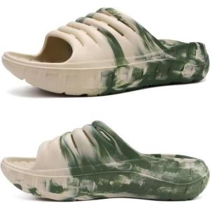 image:imageKuaiLu Mens Recovery Sandals Orthotic Arch Support Open Toe Sport Slides Thick Cushion Orthopedic Plantar Fasciitis Slip On Wide Width Summer Pool Beach WaterproofWhite Green