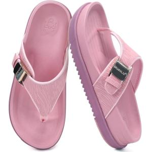 image:imageKuaiLu Flip Flops for Womens Orthotic Chic Platform Sandals with Arch Support Ultra Comfotable Summer Beach Walking Plantar Fasciitis Cushion Sandals Ladies Open toe Outfits Adjustable Flat SandlesPink