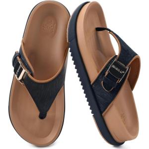 image:imageKuaiLu Flip Flops for Womens Orthotic Chic Platform Sandals with Arch Support Ultra Comfotable Summer Beach Walking Plantar Fasciitis Cushion Sandals Ladies Open toe Outfits Adjustable Flat SandlesBlack Khaki