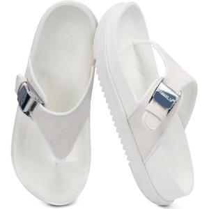 image:imageKuaiLu Flip Flops for Womens Orthotic Chic Platform Sandals with Arch Support Ultra Comfotable Summer Beach Walking Plantar Fasciitis Cushion Sandals Ladies Open toe Outfits Adjustable Flat SandlesWhite