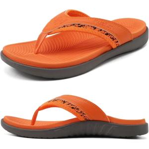 image:imageKuaiLu Mens Sport Flip Flops Comfort Orthotic Thong Sandals with Plantar Fasciitis Arch Support Outdoor Summer Beach Size 715Orange