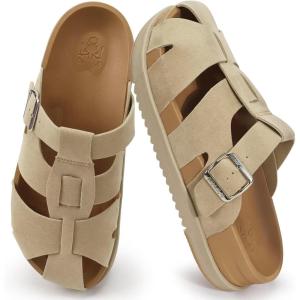 image:imageKuaiLu Womens Clog Sandals with Comfotable Arch Support Chic Platform Cushion Memory Foam Dressy Sandals Summer Travel Beach Walking Slide with Orthopedic Plantar Fasciitis Mules for 2026Beige