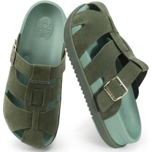 image:imageKuaiLu Womens Clog Sandals with Comfotable Arch Support Chic Platform Cushion Memory Foam Dressy Sandals Summer Travel Beach Walking Slide with Orthopedic Plantar Fasciitis Mules for 2026Green