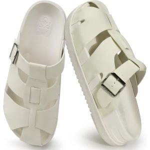 image:imageKuaiLu Womens Clog Sandals with Comfotable Arch Support Chic Platform Cushion Memory Foam Dressy Sandals Summer Travel Beach Walking Slide with Orthopedic Plantar Fasciitis Mules for 2026White