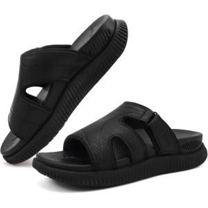 image:imageKuaiLu Womens Fashion Orthopedic Walking Thick Sandals Comfort Arch Support Relief Plantar Fasciitis Cushion Recovery Summer Slides Slip On Yoga Mat Open Toe Faux LeatherBlack