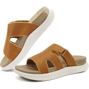 image:imageKuaiLu Womens Fashion Orthopedic Walking Thick Sandals Comfort Arch Support Relief Plantar Fasciitis Cushion Recovery Summer Slides Slip On Yoga Mat Open Toe Faux LeatherBeige White