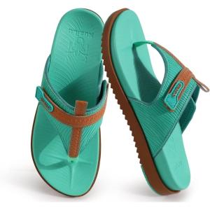 image:imageKuaiLu Womens Orthopedic Flip Flops Comfort Cushion Arch Support Sandals Summer Lightweight Casual Beach Walking Sandles Fashion Trendy Outfit Adjustable Ladies Flat SandalsTeal Khaki