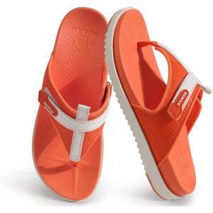 image:imageKuaiLu Womens Orthopedic Flip Flops Comfort Cushion Arch Support Sandals Summer Lightweight Casual Beach Walking Sandles Fashion Trendy Outfit Adjustable Ladies Flat SandalsOrange White