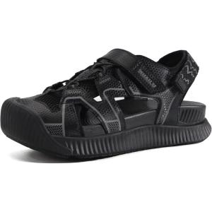 image:imageKuaiLu Womens Orthopedic Walking Sandals Comfortable Plantar Fasciitis Arch Support Sport Recovery Thick Cushion Closed Toe Hiking Sandal Adjustable Strap Casual Travel Beach Outdoor SandlesBlack
