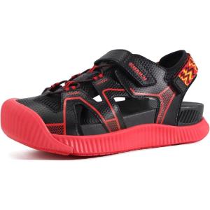 image:imageKuaiLu Womens Orthopedic Walking Sandals Comfortable Plantar Fasciitis Arch Support Sport Recovery Thick Cushion Closed Toe Hiking Sandal Adjustable Strap Casual Travel Beach Outdoor SandlesBlackRed