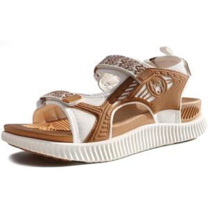 image:imageKuaiLu Womens Orthopedic Walking Sandals with Comfortable Arch Support Plantar Fasciitis Relief Summer Outdoor Hiking Sport Recovery Adjustable Strap Athletic Chunky Cushion ShoesWhite Khaki