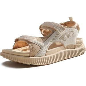 image:imageKuaiLu Womens Orthopedic Walking Sandals with Comfortable Arch Support Plantar Fasciitis Relief Summer Outdoor Hiking Sport Recovery Adjustable Strap Athletic Chunky Cushion ShoesLight Beige