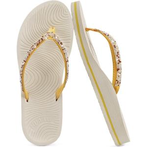 image:imageKuaiLu Womens Rhinestone Flip Flops with Comfort Arch Support Yoga Mat Cushion Sandals Fashion Summer Beach Travel Orthotic Walking Thong Sandles Slip on Plantar Fasciitis Indoor Outdoor ShoesTurmeric