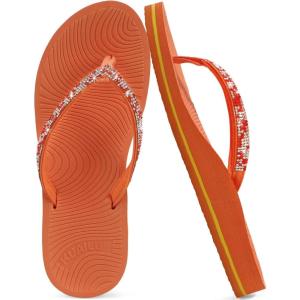 image:imageKuaiLu Womens Rhinestone Flip Flops with Comfort Arch Support Yoga Mat Cushion Sandals Fashion Summer Beach Travel Orthotic Walking Thong Sandles Slip on Plantar Fasciitis Indoor Outdoor ShoesOrange