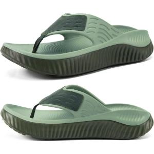image:imageKuaiLu Womens Recovery Flip Flops with Comfortable Plantar Fasciitis Arch Support Orthotic Thong Sandals Cushion Sport Slides Reduces Stress on Feet Joints amp Back PostExerciseOlive Green